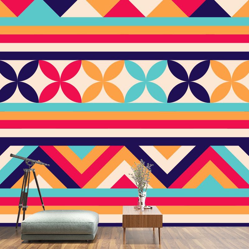 Color-Block Geometry Mural Wallpaper Bohemia Moisture Resistant Bedroom Wall Decor, Custom Size