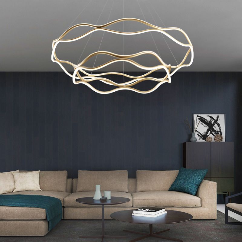 Postmodern Simplicity Wave Ceiling Chandelier Metal Hanging Light with Hanging Cord for Living Room