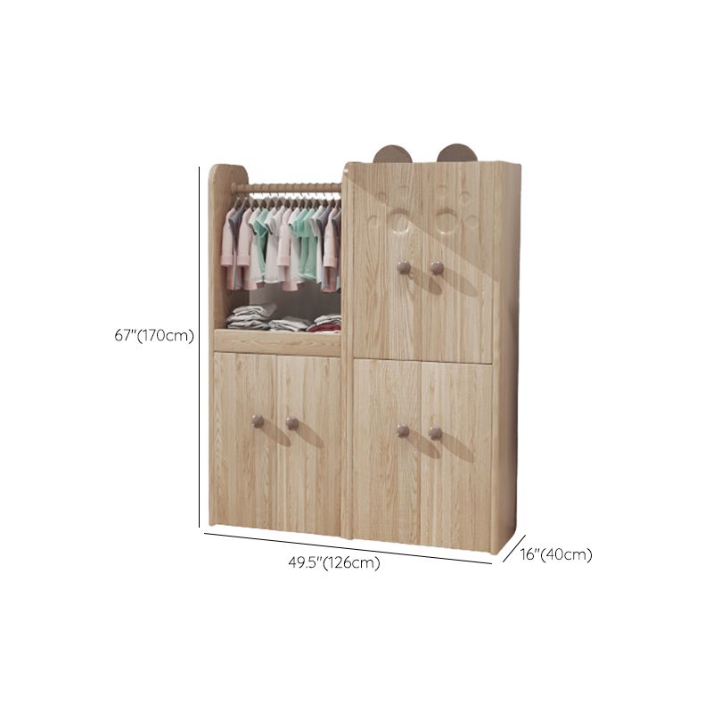 Solid Wood Kid Wardrobe Contemporary Light Wood Closet with Shelved