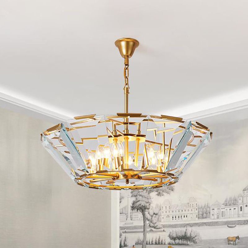 Postmodern Trifle Pendant Lighting Crystal Panel 6 Heads Dining Room Chandelier Light Fixture in Gold