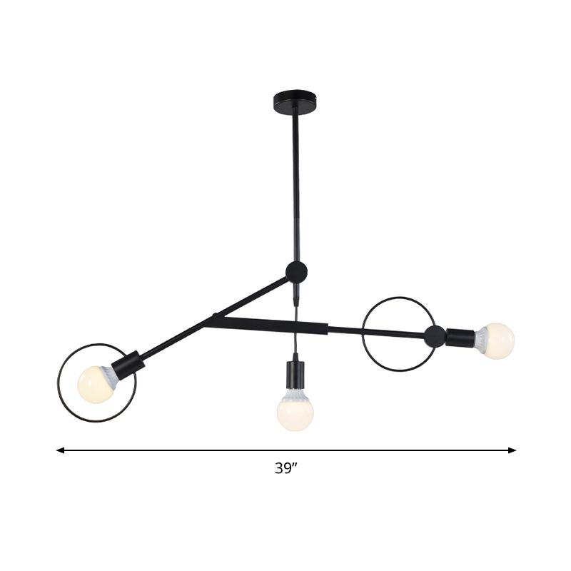 Simple Style Black Chandelier Bare Bulb Three Bulbs Metal Ceiling Pendant Light in Black for Shop