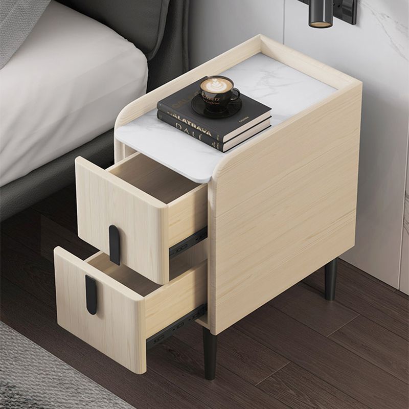 Contemporary Bed Nightstand Stone Bedside Cabinet with Drawers