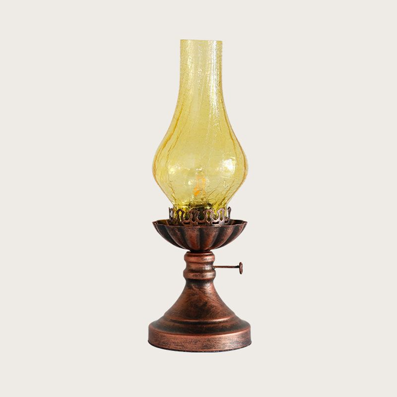 1 Light Yellow/Clear Crackle Glass Table Lamp Industrial Copper Finish Vase Shade Bedroom Desk Lighting