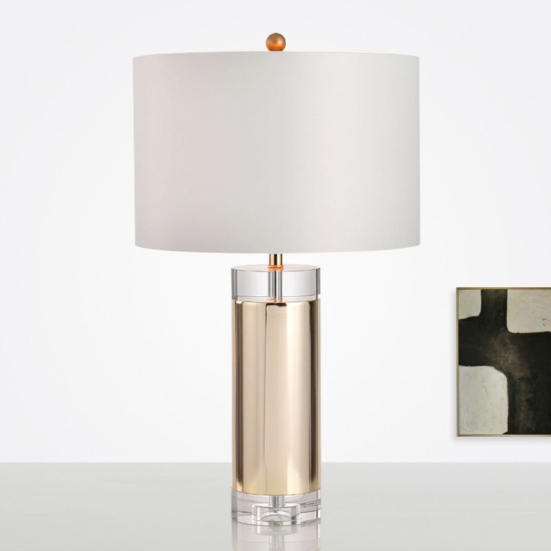 Contemporary 1 Head Nightstand Lamp Gold Cylinder Reading Book Light with Fabric Shade