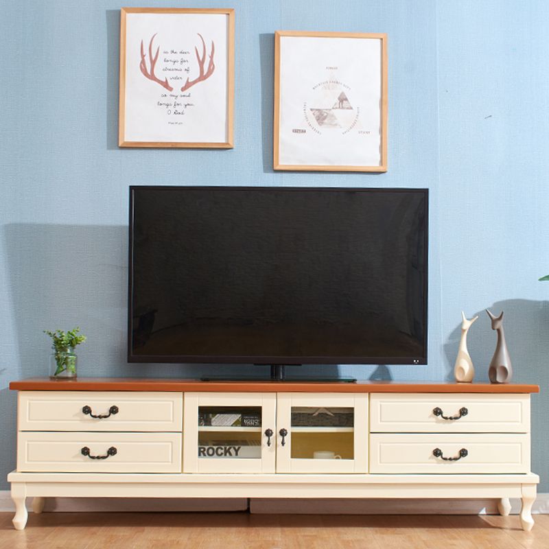 Transitional Wooden TV Stand TV Media Stand with Doors for Living Room