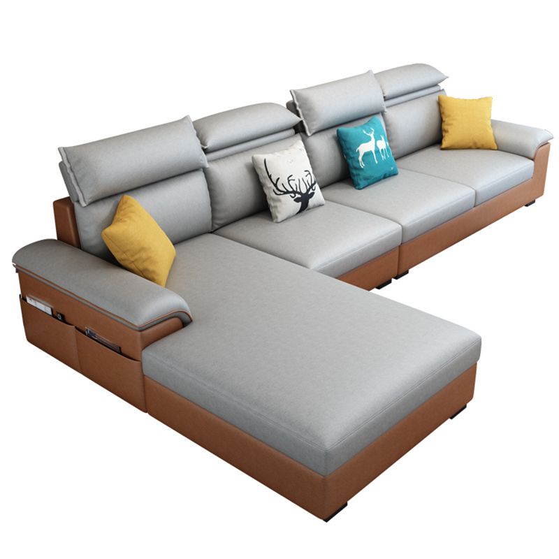 Modern L-Shape Sectional Pillow Back Cushion Sofa and Chaise with Storage