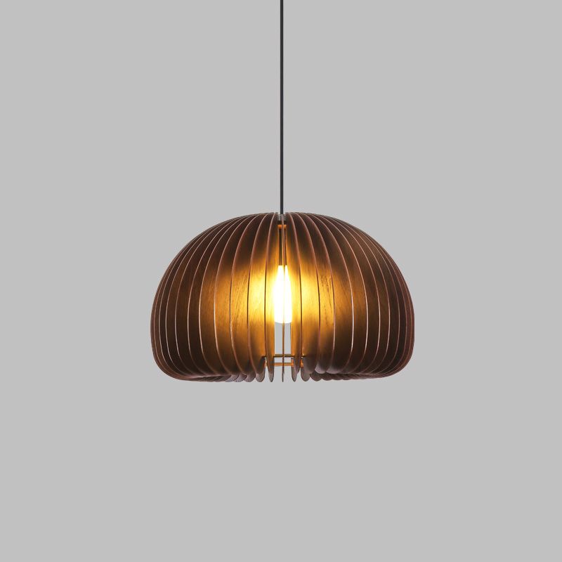 Solid Wood Pumpkin Pendant Light Nordic 1 Head Hanging Light for Dining Room