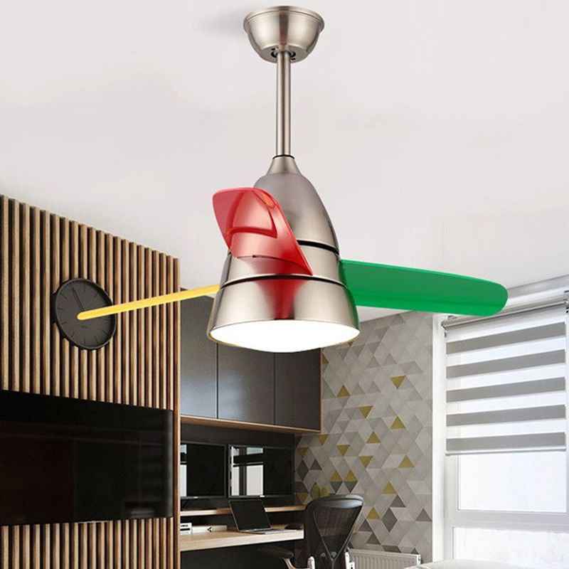 Conical LED Ceiling Fan Lamp Nordic Metal Bedroom Semi Flush Mount Ceiling Light