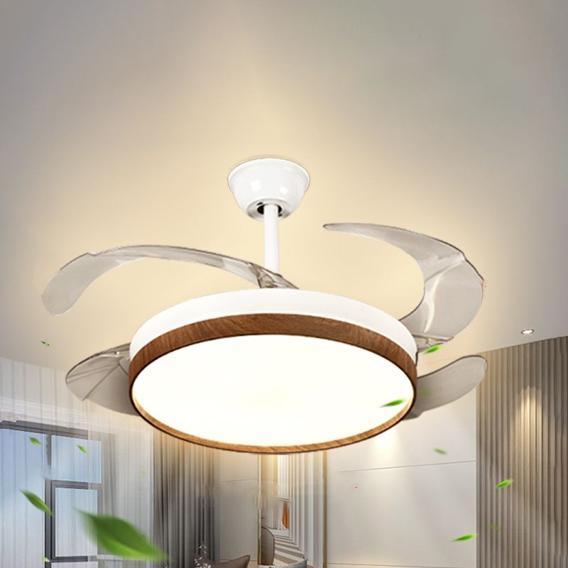 Retractable Ceiling Fan Contemporary LED Fan Light Fixture in White & Brown