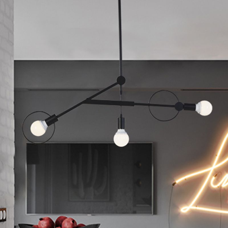 Simple Style Black Chandelier Bare Bulb Three Bulbs Metal Ceiling Pendant Light in Black for Shop