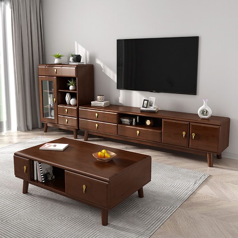 Scandinavian Wood TV Stand Console Open Storage TV Media Stand with Doors for Living Room