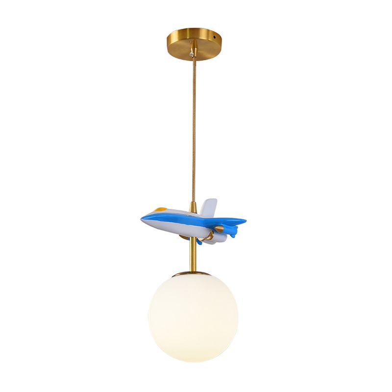 Airplane Ceiling Pendant Light Kids Metal 1 Light White/Blue Suspension Light for Bedroom