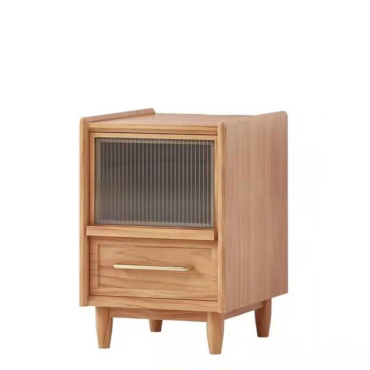 Solid Wood 20'' Tall Night Table Pine 1-Door 1 Drawer Modern Bedside Cabinet with Legs