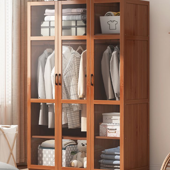 Brown Bamboo Wardrobe Armoire Modern Soft Close Doors Wardrobe