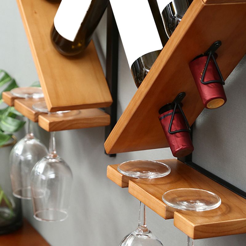 Wall Mounted Wine Shelf Wood and Metal Wine Holder Rack for Kitchen