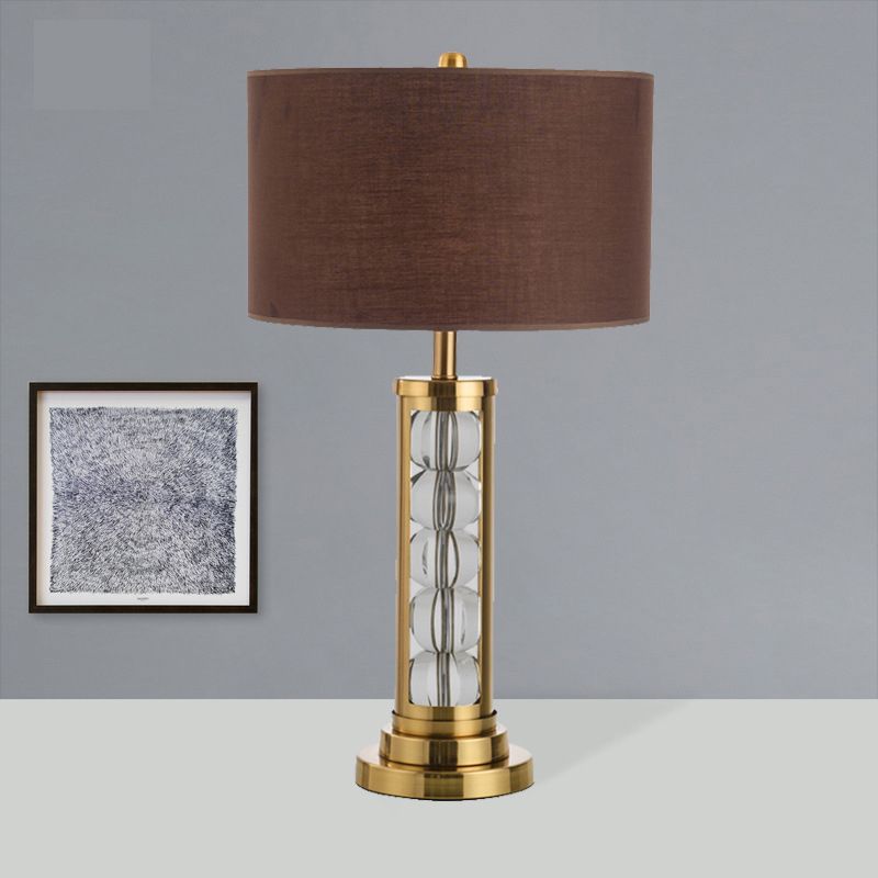 Modern Global Desk Light Clear Crystal 1 Head Table Lamp in Brown with Fabric Shade