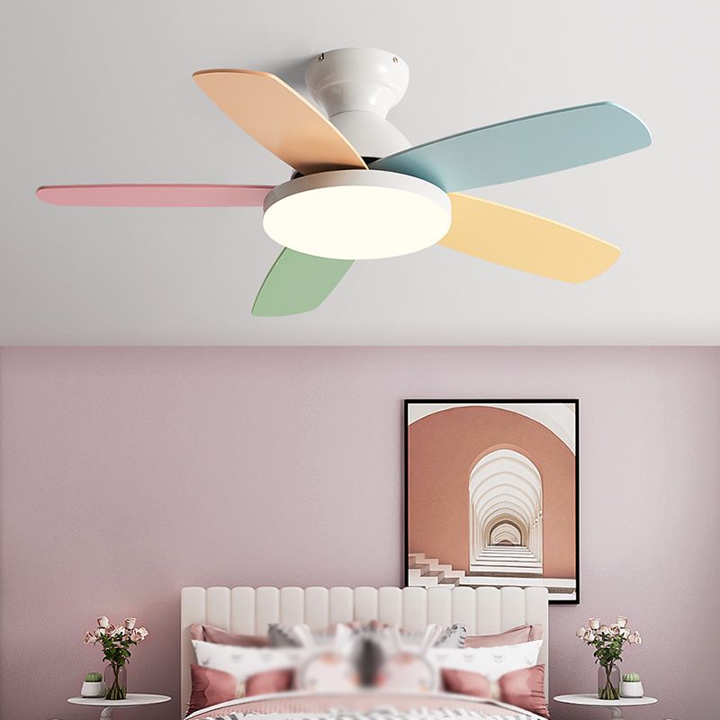 5-Blade Colorful Fan Light Macaron Child Room Semi Flush Mount Light Fixture