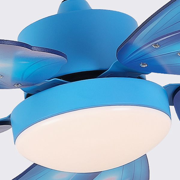 Kids Style Butterfly Ceiling Fan Blue / Pink LED Fan Light with Wood Blade