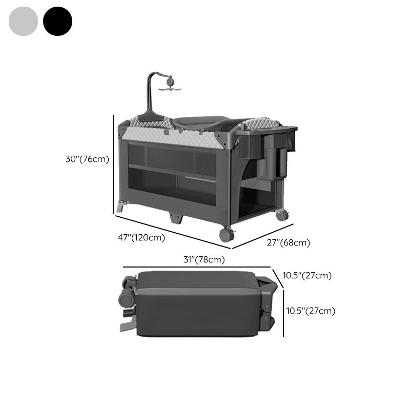 4-in-1 Folding Crib Modern Mini Crib with Storage and Casters
