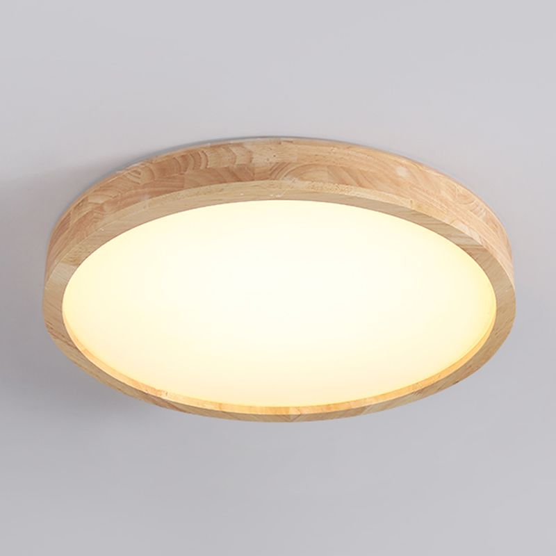 Modern Wood LED Flush Mount Geometric Shape Ceiling Light with Acrylic Shade for Study