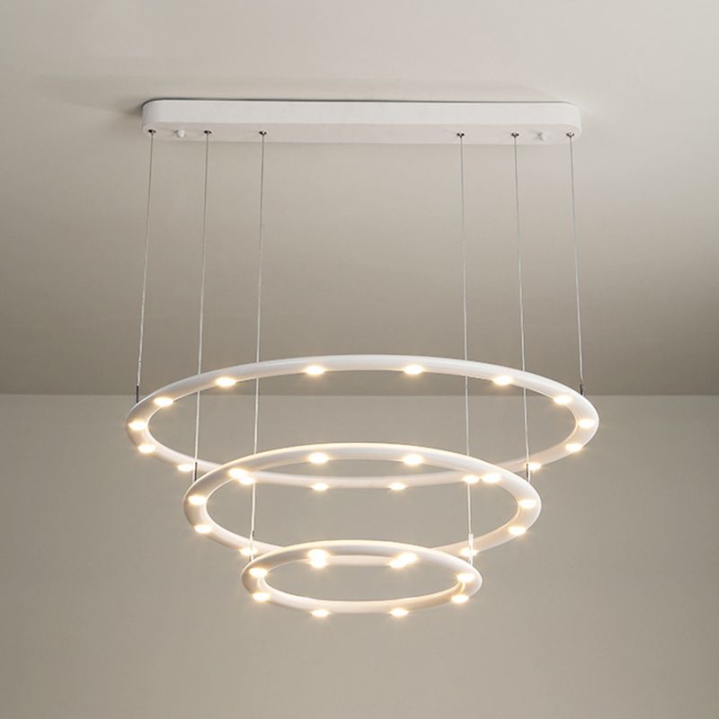 White Halo Ring Chandelier Pendant Minimalist Metal LED Hanging Light for Living Room