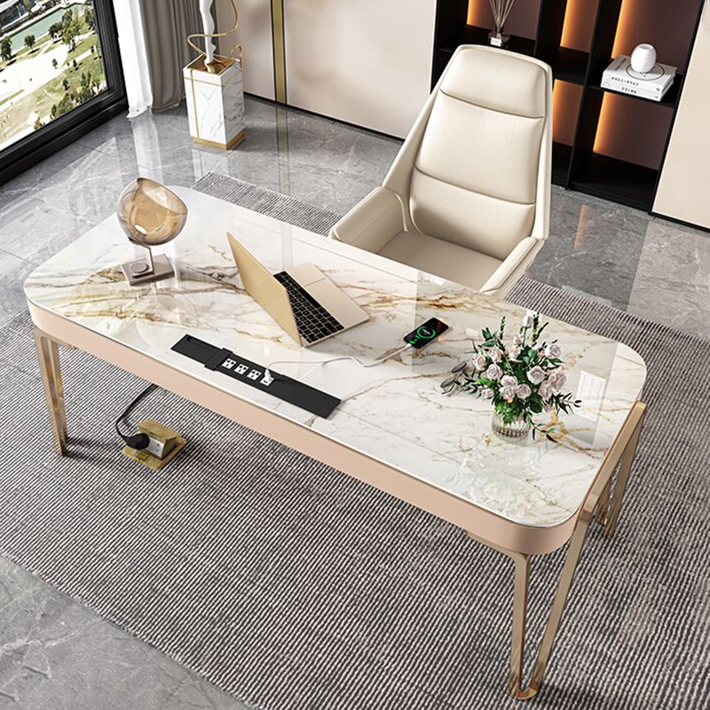 Modern Style Stone Office Desk Rectangular Shape Writing Desk with 4-Legs for Office