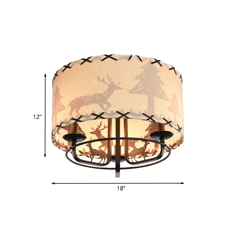 Lampada a soffitto per bambini a 3 bulbina per bambini moderna lampada semi-filo con tonalità in tessuto tamburo