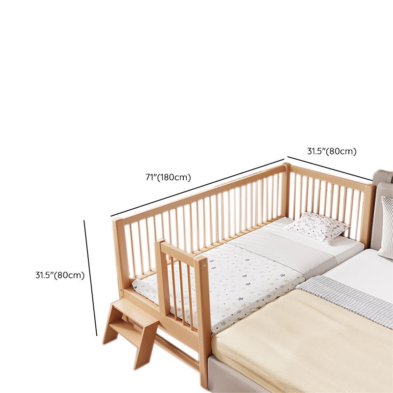 Scandinavian Nursery Crib in Natural Solid Wood with 15.7" H Guardrail