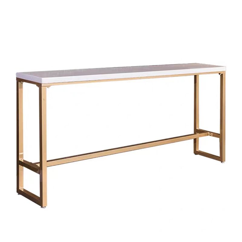 Artificial Marble Top Rectangle Bar Table Luxurious Bistro Table with Trestle Base in Gold