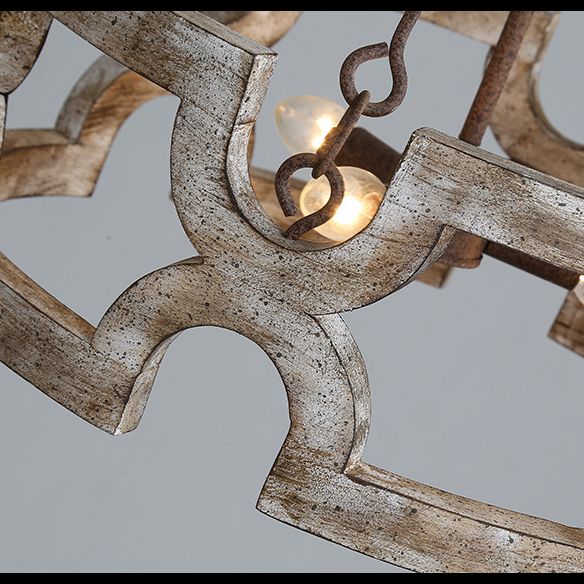 3 luces de madera envejecida de madera hueca araña de lámpara de óxido de estilo industrial accesorio de iluminación de café industrial con cadenas colgantes ajustables