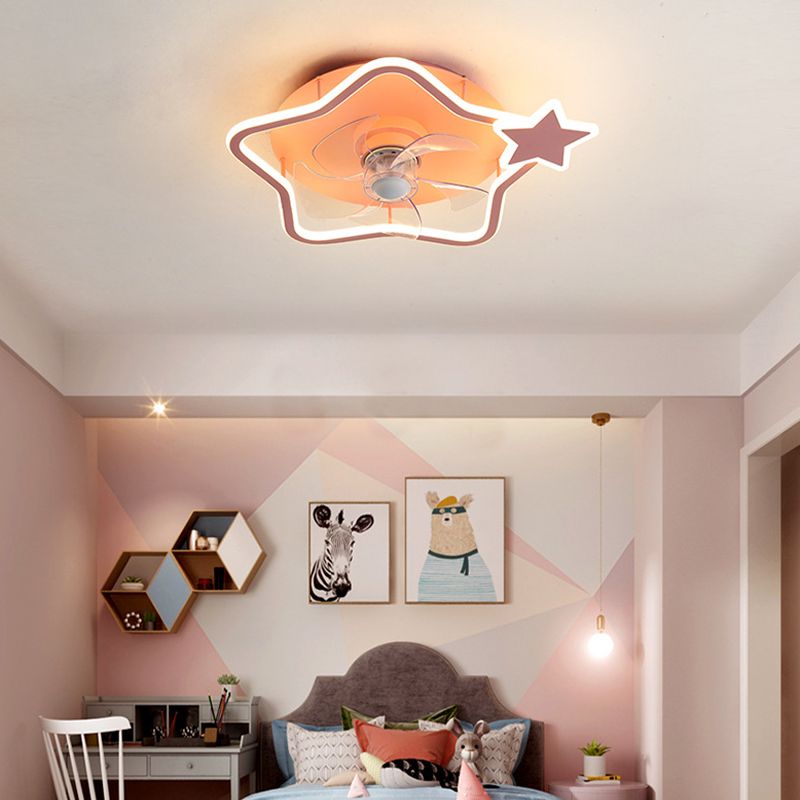 5-Blade Children LED Ceiling Fan Metallic Pink Fan with Light for Home