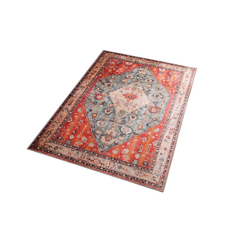 Tone rouge Traditional Retro Retro Flower Print Carpet Tacon Resistant Tapis pour le salon