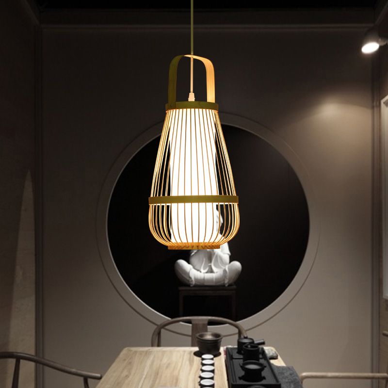 Basket Bamboo Cioncant Light Contemporary Sospensione a bulba singola Lampada