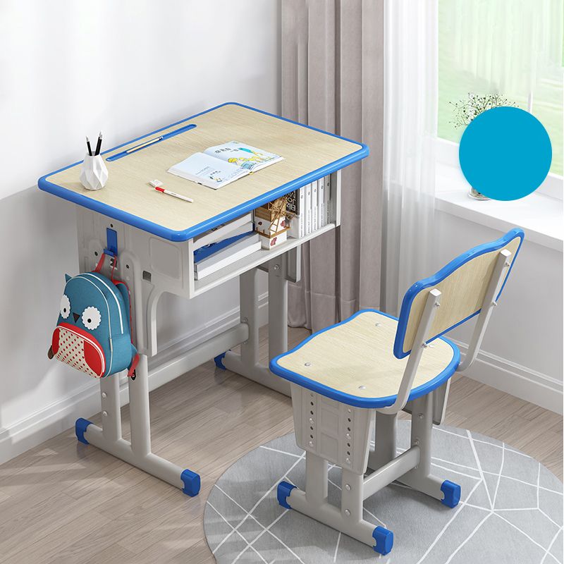 Adjustable Kids Desk Solid Wood Desk and Chair Set with Bookshelf