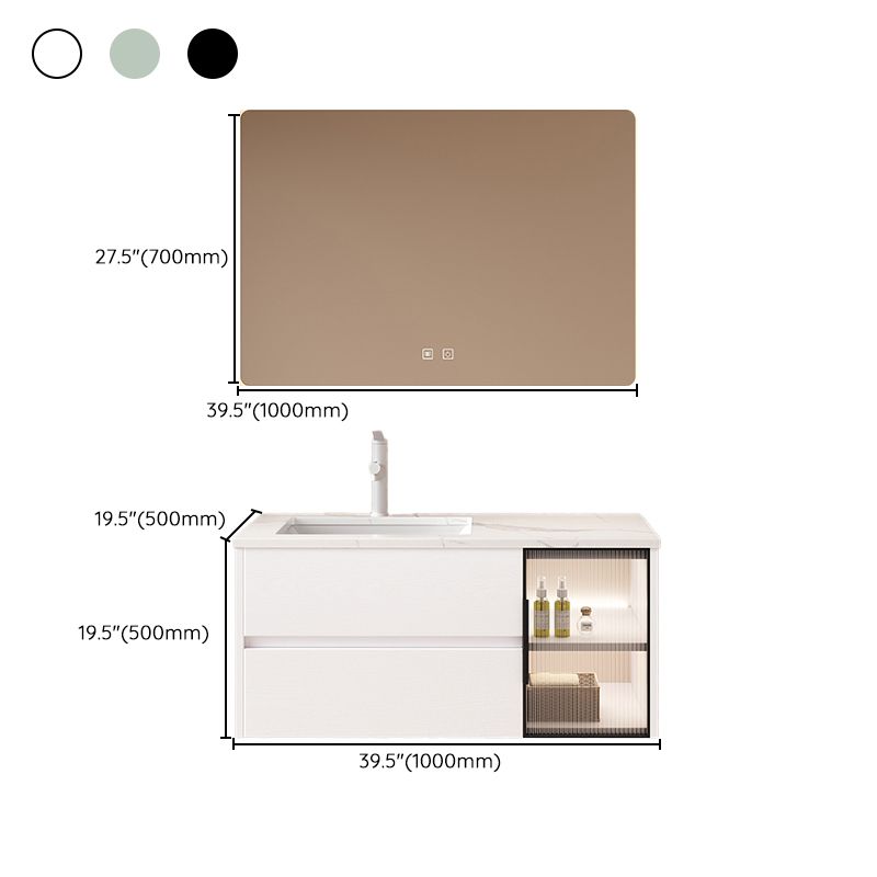 Wall Mounted Bath Vanity Mirror Single Sink Rectangular Bathroom Vanity with 2 Drawers