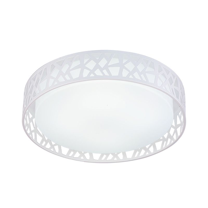 Drum Acrylic Flush Mount Lighting Modern White LED Ceiling Lamp with Nest Shaped Frame