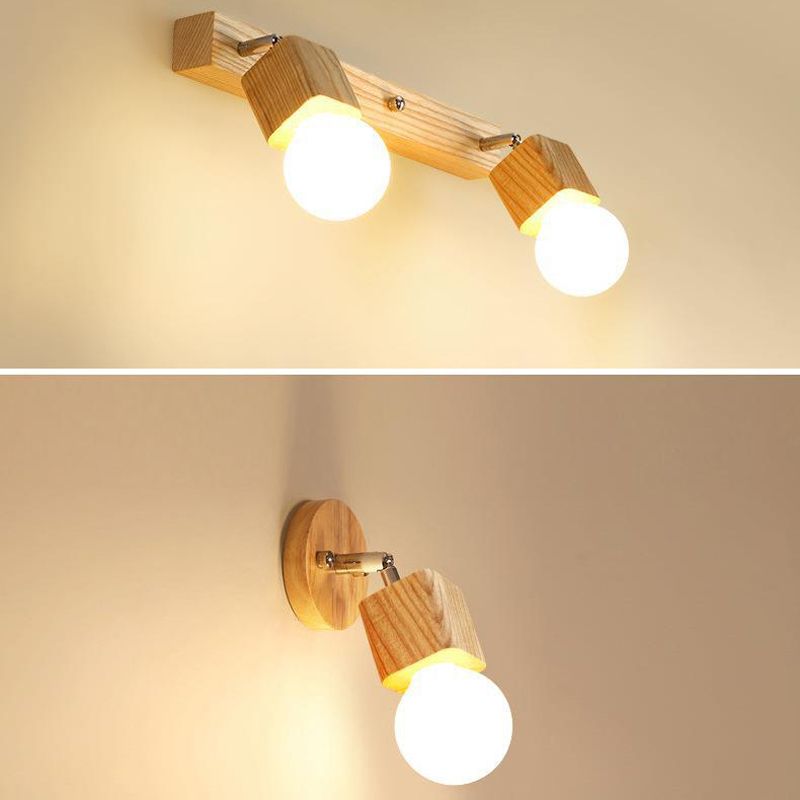 Nordic Style Wooden Vanity Light Geometry Shape Vanity Lamp for Shower Room