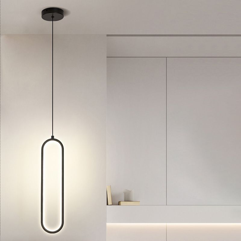 Nordic Style Iron Pendant Light Geometry Oval Led Ceiling Lamp for Bedroom