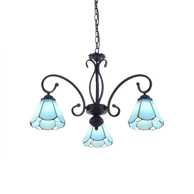 Black 5/6/8 Lumières luminaire luminaire Tiffany Style Blue Verre Cone de suspension Kit de lampe