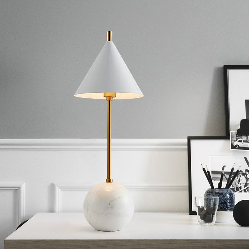 Globe Nightstand Light Nordic Marble 1-Light Black/White and Brass Table Lamp with Cone Shade