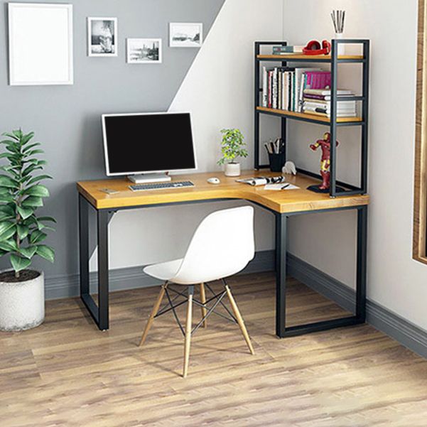 L-Shaped Office Desk Solid Wood Study Room and Office Writing Desk with Shelf