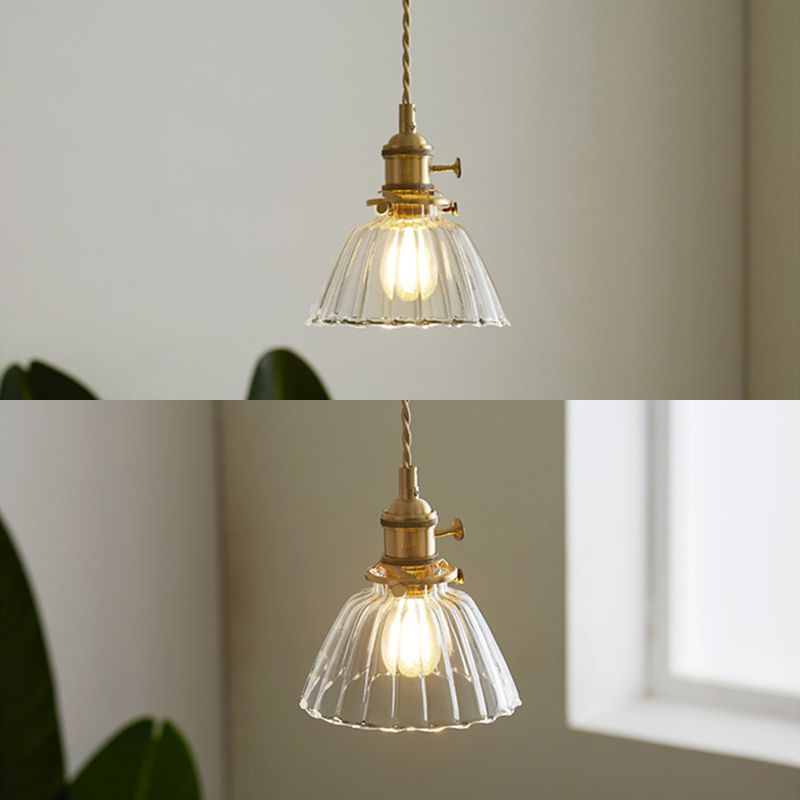 Industrial Glass Hanging Pendant Light 1-Light Coffee Shop Hanging Light in Brass