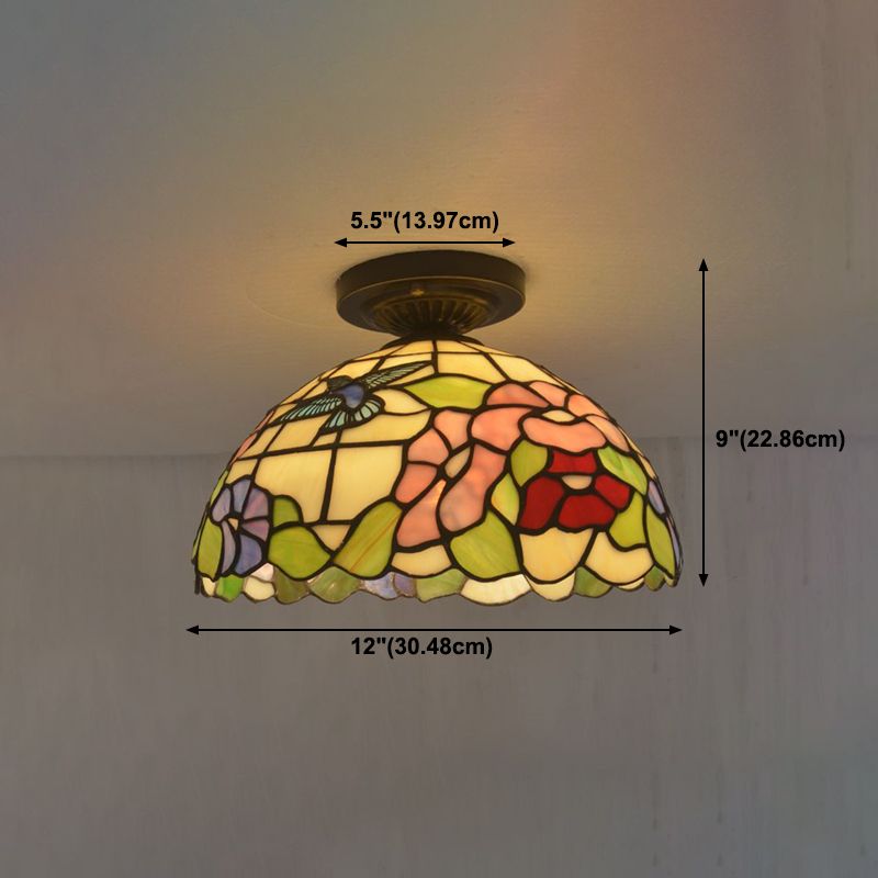 1 Light Bowl Ceiling Lamp Tiffany Style Glass Ceiling Lighting for Living Room