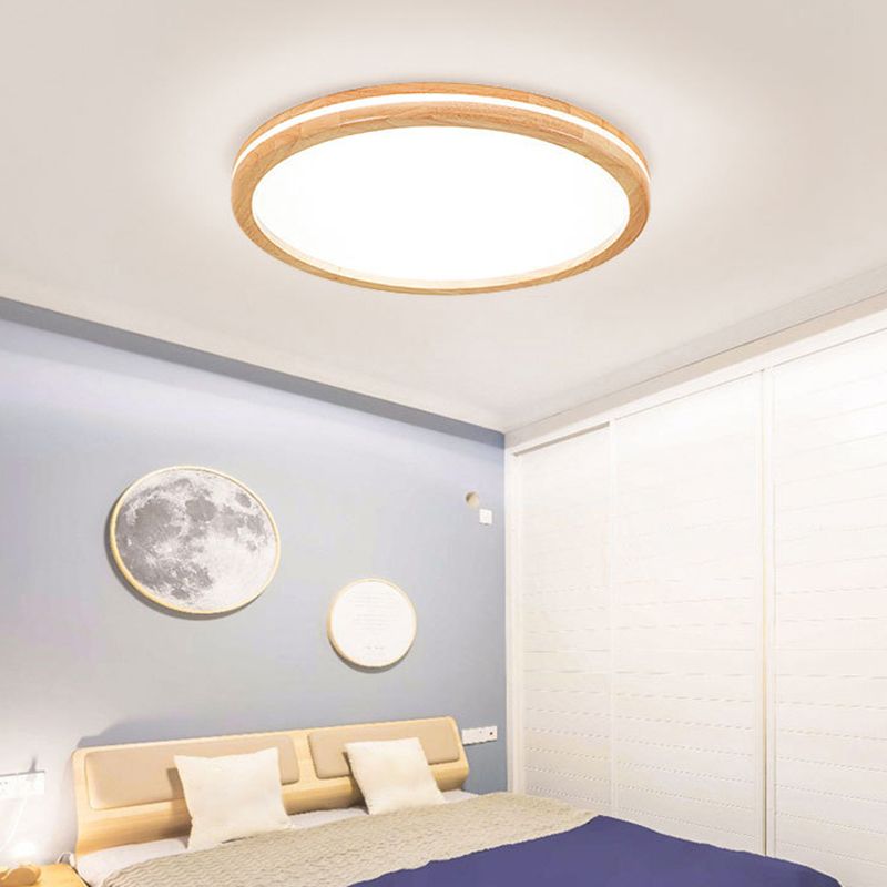 Wood Circular LED Flush Mount Light Simplicity Flush Mount Ceiling Light with Acrylic Shade in White