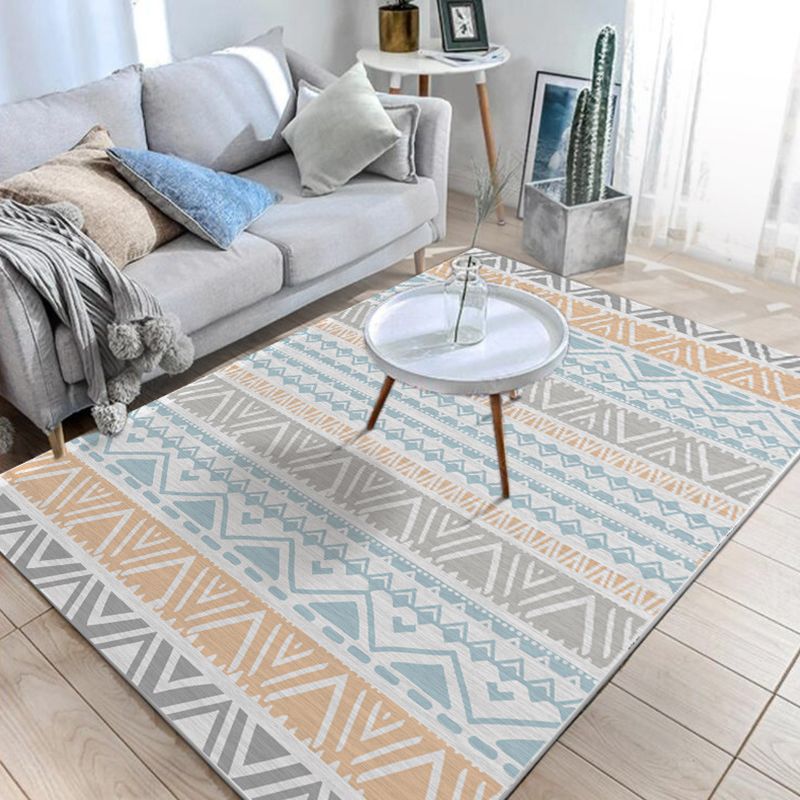 Simple Solid Color Bohemian Rug Polyester Tirbal Print Area Rug Non-Slip Backing Carpet for Living Room