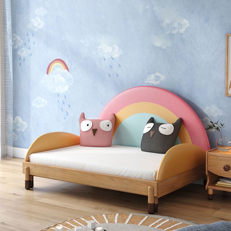 Upholstered Genuine Leather Bed Frame Modern Solid Wood Rainbow Daybed