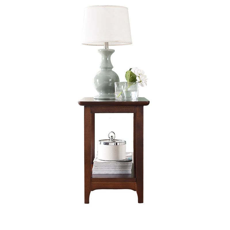 Farmhouse Solid Wood End Table Rectangular Side Table with Shelf