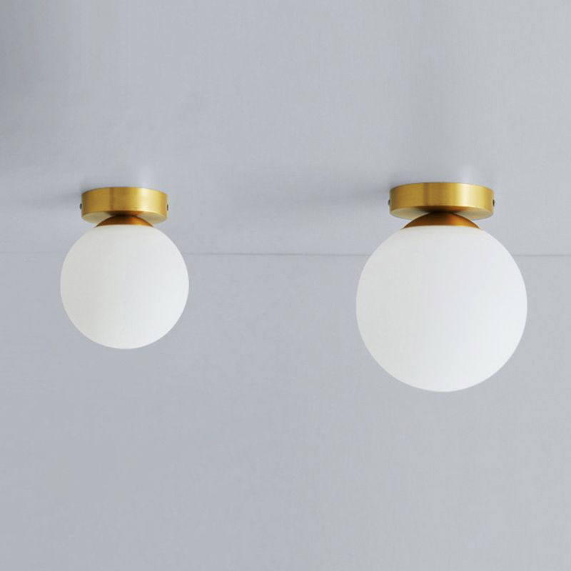 Aisle Flush Mount Lighting Simplistic White Flush Ceiling Light Fixture with Globe Glass Shade