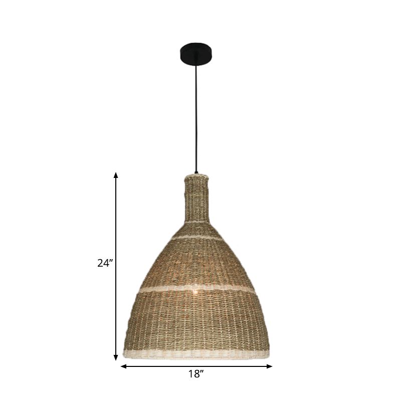 Magazzino 1 kit lampada appesa alla luce beige conic giù ciondolo illuminazione con tonalità rattan