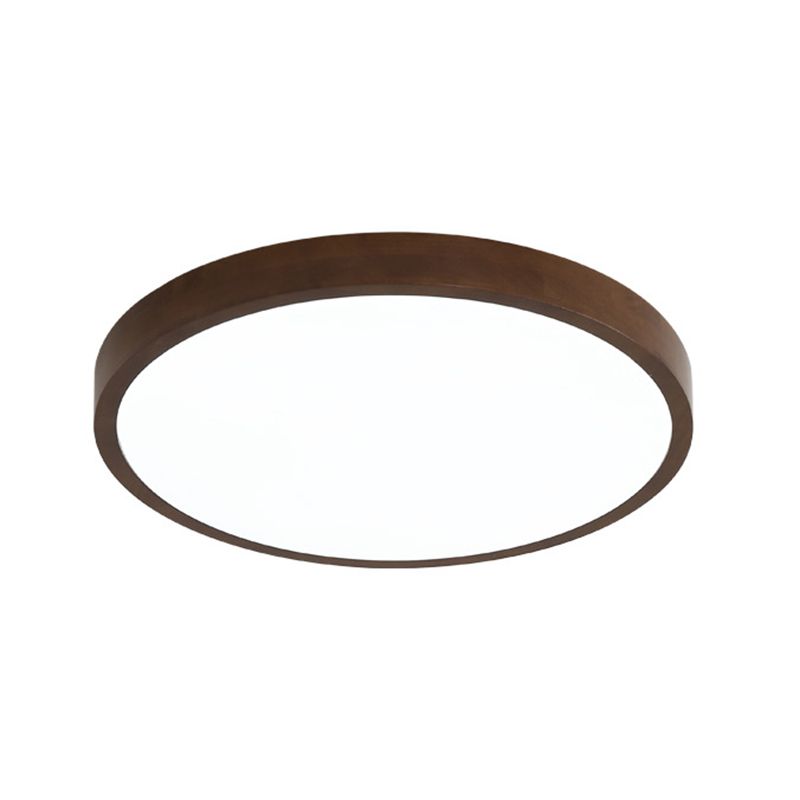 1-Light Round Flush Ceiling Lights Modern Wood Flush Mount in Brown